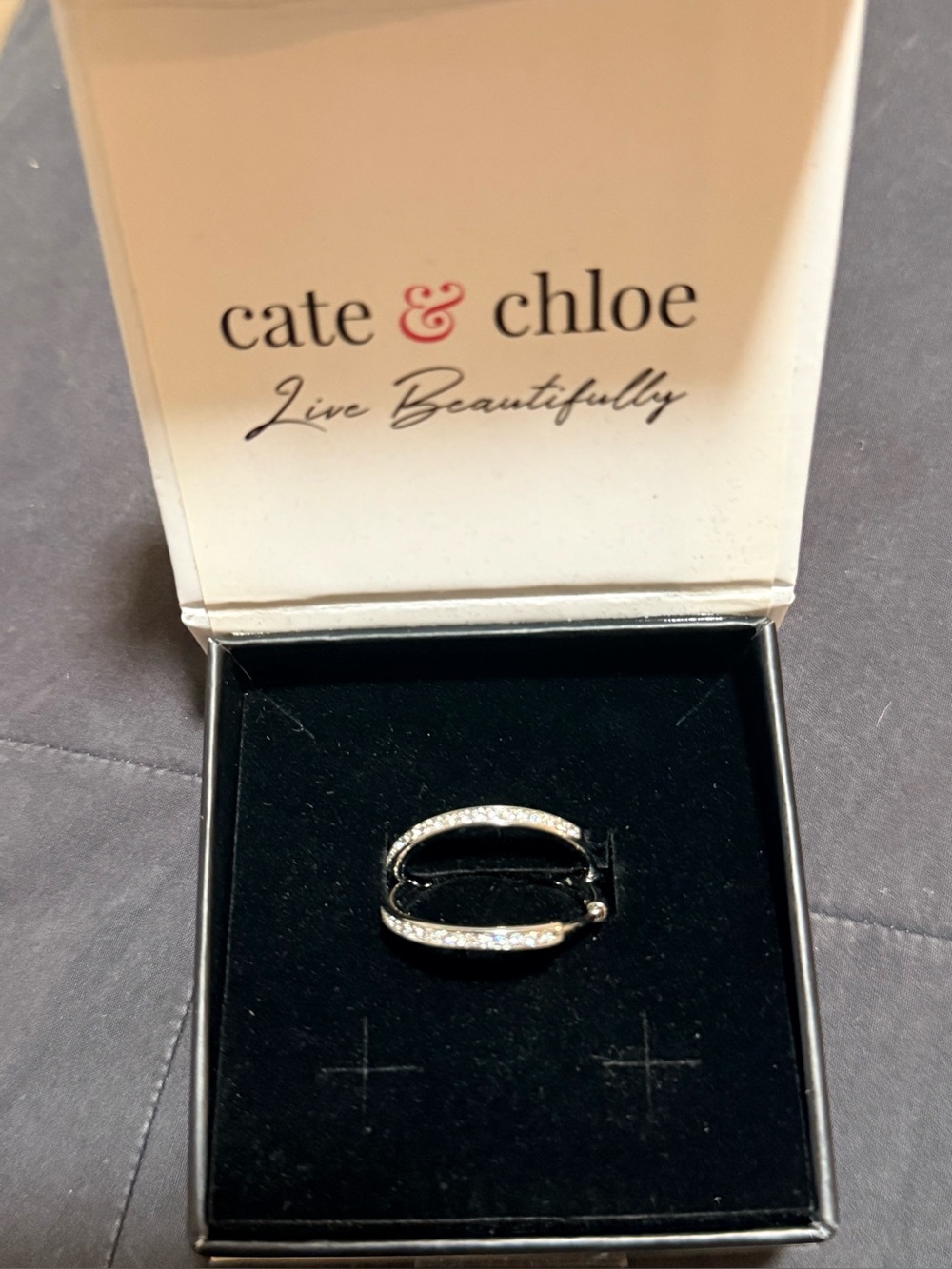 Cate & Chloe Silver Pavé Hinged Ring in White
